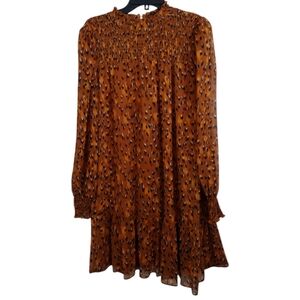 Karl Lagerfeld chiffon mock turtlneck drop waist dress in roasted pecan Size 10